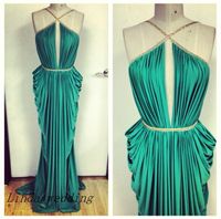 Free Shipping High Quality Michael Costello Goddess Emerald Green Evening Dress New Long Pleating Formal Party Dress