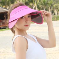 Womens 세련된 여름 개폐식 바이저 태양 모자 빈 넓은 대형 브림 모자 비치 자외선 보호 모자 조정 가능한 모자