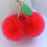 New Cute Faux Rabbit Fur Ball Pompom Cherry Keychain Fluffy Pompon Key Chain Pom Pom Toy Keyring Bag Charms Car Trinket