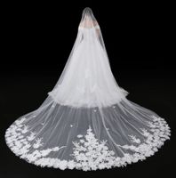 Kathedrale Brautschleier Für Hochzeitskleid Brautkleid 3D Blumen Weichen Tüll Weiß Elfenbein Tüll Eine Schicht Mit Kamm 5 Meter Auf Lager
