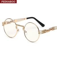 Atacado-novo claro moda ouro rodada armações de óculos para as mulheres pequeno do vintage steampunk armações de óculos redondos para homens masculino metal nerd
