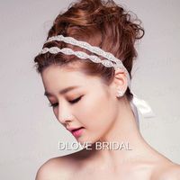Two Row Crystal Bridal Wedding Hairband Rhingestone Bands Ribbon Tie Back Prom Prom Party Hair Accessory Real Po Ready To Shi