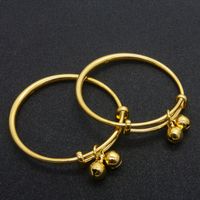 Good Polished 24k yellow gold filled 3mm baby bell bracelet bangle 2pcs/lot inner diameter 1.85inch