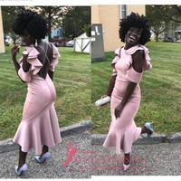 Seksi Siyah Kızlar Mermaid Kokteyl Elbiseleri Jewel Criss Çapraz Sapanlar Çay Boyu Draped Pembe Seksi Geri Balo Parti törenlerinde ucuz