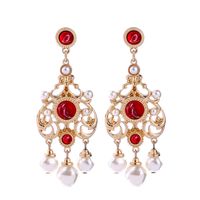 Brincos de design de jóias indiano de vidro vermelho exclusivo Brincos retro do tônus ​​dourado simulam piercing
