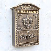 Cast Aluminum Iron Mailbox Postbox Garden Decoration Embossed Trim Metal Mail Post Letters Box for Yard Patio Wall Mount Bronze Lockabled Vintage Retro Ornament