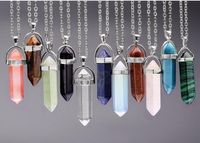 Elegante bala Chains Pendant colares de aço inoxidável Hexagonal Prism Cristal Natural Pedra 24pcs preços dos homens jóia mulheres fábrica / lot