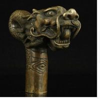 100% bronze Pure Copper Brass Grandpa Good Lucky China Old Handwork Carving Bronze Dragon Statue Cane Head Walking Stick