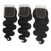 Wholesale 10pcs lot 3 Part Lace Closures Hair 1B 130% 4*4 inch Brazilian Virgin Human Body Wave Top Closures Pieces for Black Women