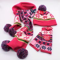 Jacquard Beanies Kit Scarf Gloves Hat Set Tre-Piece Winter Children's Scarf Hat Tvådelade barns barn "2-7y vinterhattar
