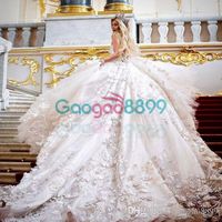 3D цветочные аппликации собор поезд Принцесса свадебные платья 2019 Ольга Малярова милая Дубай арабский блестящие свадебные платья