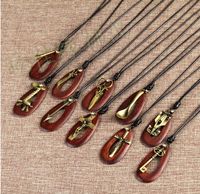 Vintage Solid wooden pendant necklace Giraffe Ngau Tau cross...