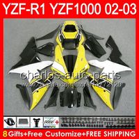 8gifts Cuerpo para YAMAHA YZFR1 02 03 YZF1000 YZF-R1 02-03 amarillo brillante 92NO57 YZF 1000 YZF-1000 YZF R 1 YZF R1 2002 2003 negro amarillo Carenado