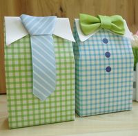 My Little Man Blue Green Bow Tie Urodziny Chłopiec Dziecko Prysznic Favor Candy Torba Torba Ślub Favors Candy Box Prezent Torby