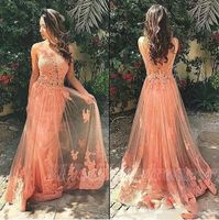 New Collection 2017 Prom Dresses Sheer Applique Lace Tulle S...