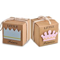 Princess или Prince Candy Box Kraft Paper Baby Душевые подарочные коробки свадебные вечеринки украшения Faovrs желтый цвет новый