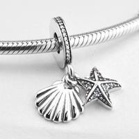5 PCS / Lot Starfish Sea Shell Charms Pendentifs 925 Sterling Silver convient aux bracelets de marque originaux 792076CZF H9