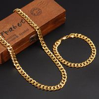 Klassiker Modig Real 24K Gul Guld GF Mens Kvinna Halsband Armband Smycken Sätt Solid Curb Chain Abrasion Resistant