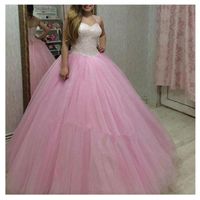 熱い販売ピンクの甘い16のドレス2016 Vネックスパンコールチュールボールガウンvestido de 15アノス女性Quinceanera正式なプロムウェア2017