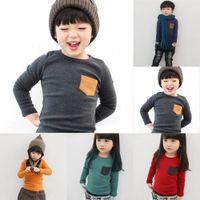 Toddler Baby Long Sleeve Crewneck T-shirt Pocket Deco Boy Girl Shirt Top Clothes 2-7 Years