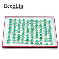 EcooLin Brand Green Emerald Natural Stone Silver Plated Wome...