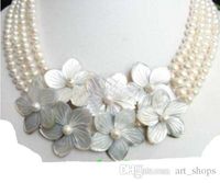 Jewelry 4row White pearl flower shell Necklace