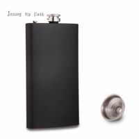 12 oz black personalized stainless steel hip flask with funn...