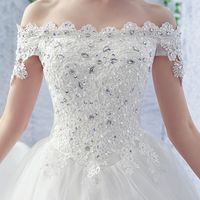 2021 crystal bride Wedding dresses top quality US style high-grade bateau brush Rhinestones 120 cm tailing white floor-length & sweep train