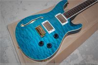 22 Stock personnalisé brésilienne Private Limited Bleu Qulited en érable Holllow Corps Guitare électrique Abalone cou Reliure Oiseaux Inlay Fingerboard