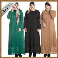 L-7XL Tam Kollu Artı Boyutu Kadın Giyim Müslüman Moda Dantel Orta Doğu Şişman Kadın Elbise Casual Uzun Elbiseler Vestidos