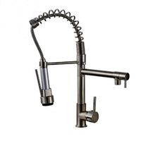 Deck Mounted Hot and Cold Water Kitchen Faucet Nickel Brushed Spring Pull Down Dual Spray Kitchen Mixer Tap