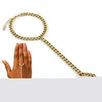 Partihandel-Kvinnor Heavy Metal Armband Bangle Slave Chain Link Finger Hand Harness Gold 1nxh