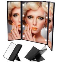 Tri-Fold Led Lighted Travel Makeup Mirror Portable and Compact Cosmetic Mirrors Black Pink Do not come with Battery P027