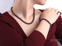Genuino natural hermoso 8-9mm negro perla rojo collar pulsera pendiente conjuntos