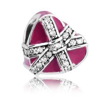 Geschenke der Liebe Magenta Enamel Clear CZ Perlen passt Pandora Kette Armband Sterling Silber Schmuck machen Charme für Frau DIY Perlen