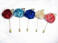 Spedizione gratuita! 12PCS / LOT rosette in raso fiori oro bastoncini per boutonniere bastoni spilla pin abiti abbigliamento Accessoriessory