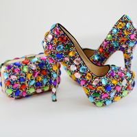 다채로운 모조 다이아몬드 웨딩 신발 클러치 여성 파티 댄스 파티와 함께 ​​하이힐 신발과 일치하는 가방 플러스 크기 45