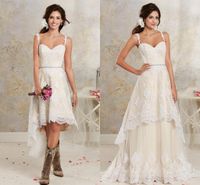 2016 New Sexy Two Pieces Wedding Dresses Spaghetti Lace A Line Bridal Gowns With Hi Lo Short Detachable Skirt Country Bohemian 2016 New Sexy Two Pieces Wedding Dresses Spaghetti Lace A Line Bridal Gowns With Hi Lo Short Detachable Skirt Country Bohemian