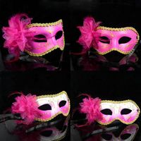 Kobiety Feather Party Maski Z Malowaniem I Kwiatem Side Princess Masquerade Pół Twarzy Maska Dla Dorosłych Kobiet Cosplay