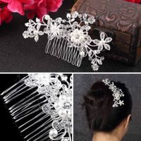 Flor nupcial de la boda Rhinestones cristalinos Perlas Mujeres Pinza de pelo Peine, Accesorios de Pin de pelo Joyería