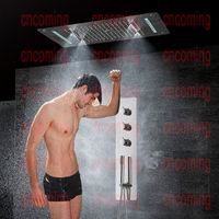Termostatyczny panel prysznicowy Stal nierdzewna LED deszcz wodospad duży prysznic głowicy sufitowa łazienka bateria ustawiona ścienna bateria