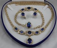 Оптовая дешевые женские ювелирные изделия Аквамарин желтое золото серьги браслет ожерелье кольцо + коробка