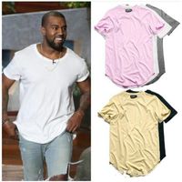 Curvo Hem Hip Hop T-shirt Dos Homens Urban Kpop Prolongado T camisa Liso Longline Mens T Camisas Roupas Masculinas