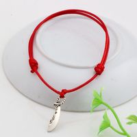 MIC 50pcs Red Waxes rope Antique silver pirate Knife charm Adjustable Bracelet B-51