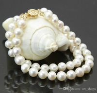 2017 new 2rows 7-8mm natural white akoya cultured pearl 14K GP clasp bracelet 7.5&quot;