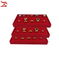 3Pcs Red Velvet Small Jewelry Ring Display Organizer Storage...