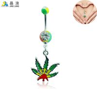 Special Style! DIY High Quality Fashion Silver Surgical Steel Colorful Oil Maple Belly Button Ring For Women Body Piecing Jewelry