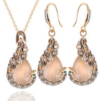 2st / set naturlig opal pecock hänge uttalande kristall phoenix långa örhängen choker halsband guldpläterade uppsättningar för kvinnor smycken