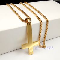 Croix de Saint-Pierre à l'envers Croix en acier inoxydable charme doré pendentif collier chaîne de 30inchbox cadeau pour hommes