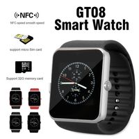 Bluetooth Smart Watch GT08 Smart Klockor med SIM-kortplats och NFC Health Smartwatches för Android Samsung iOS med detaljhandelspaket